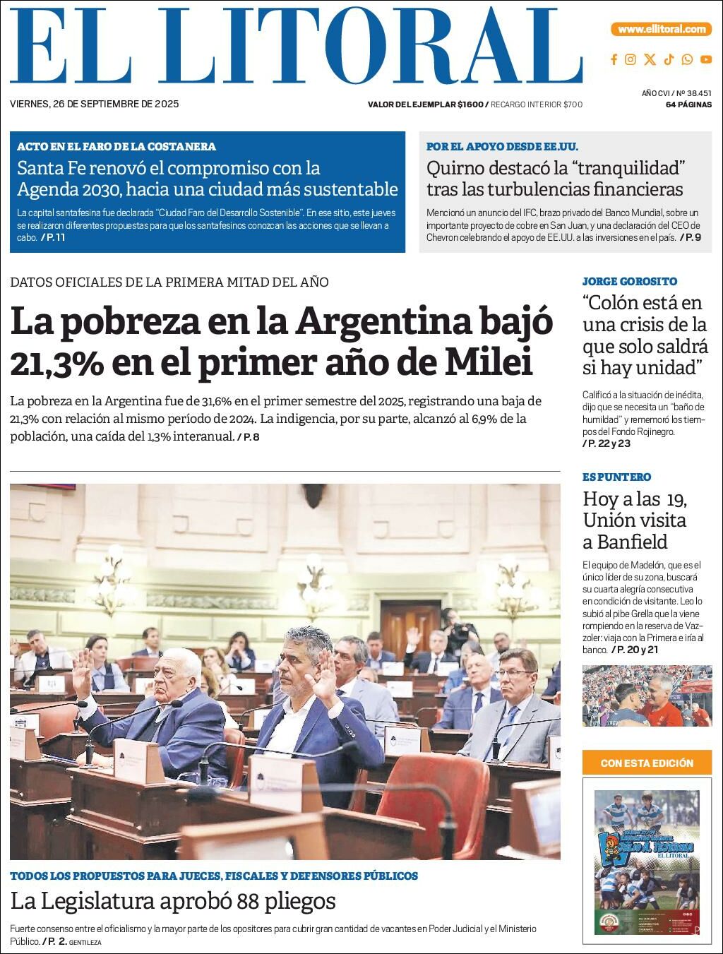 Media Panel - Developments and Systems | FM LA BUENA SEMILLA - Tapa del diario El Litoral